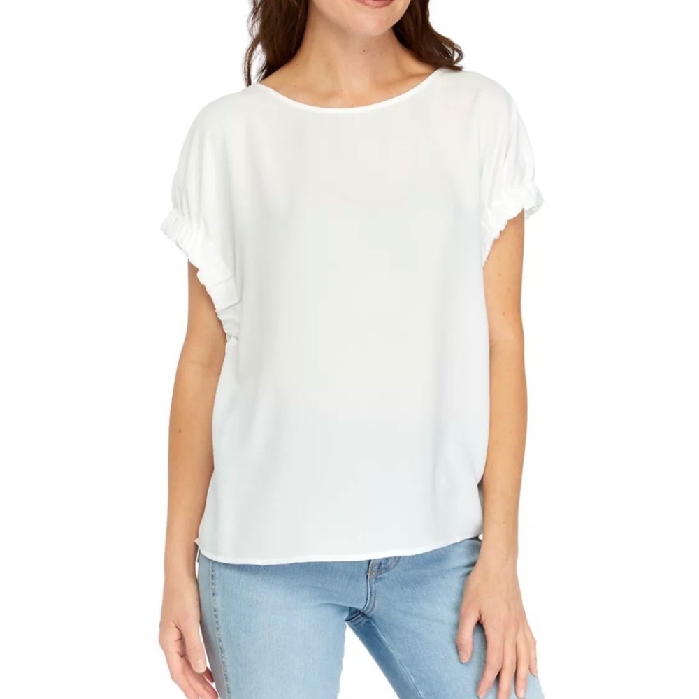 PATRIZIA LUCA MILANO White Tie Back Short Sleeve Tunic Top Women's Size L
